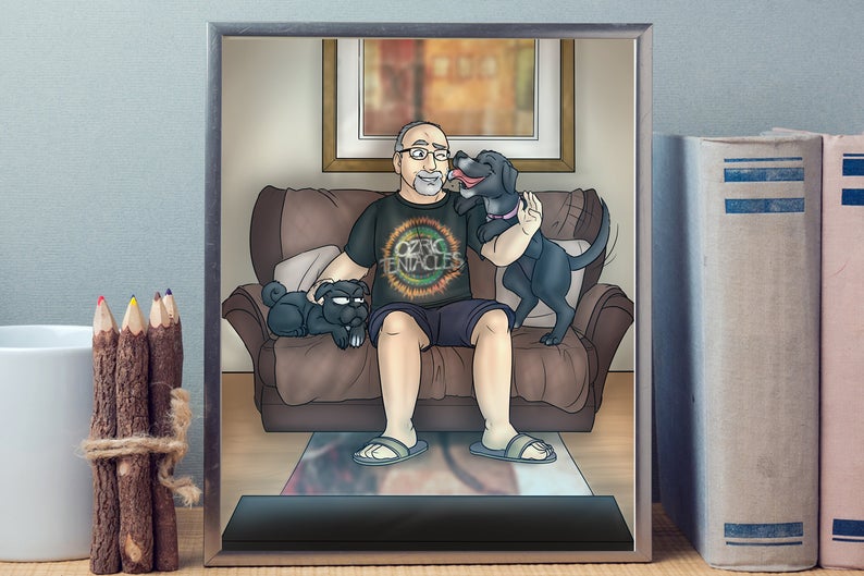 Personalized Cartoon Pet And Owner Portrait